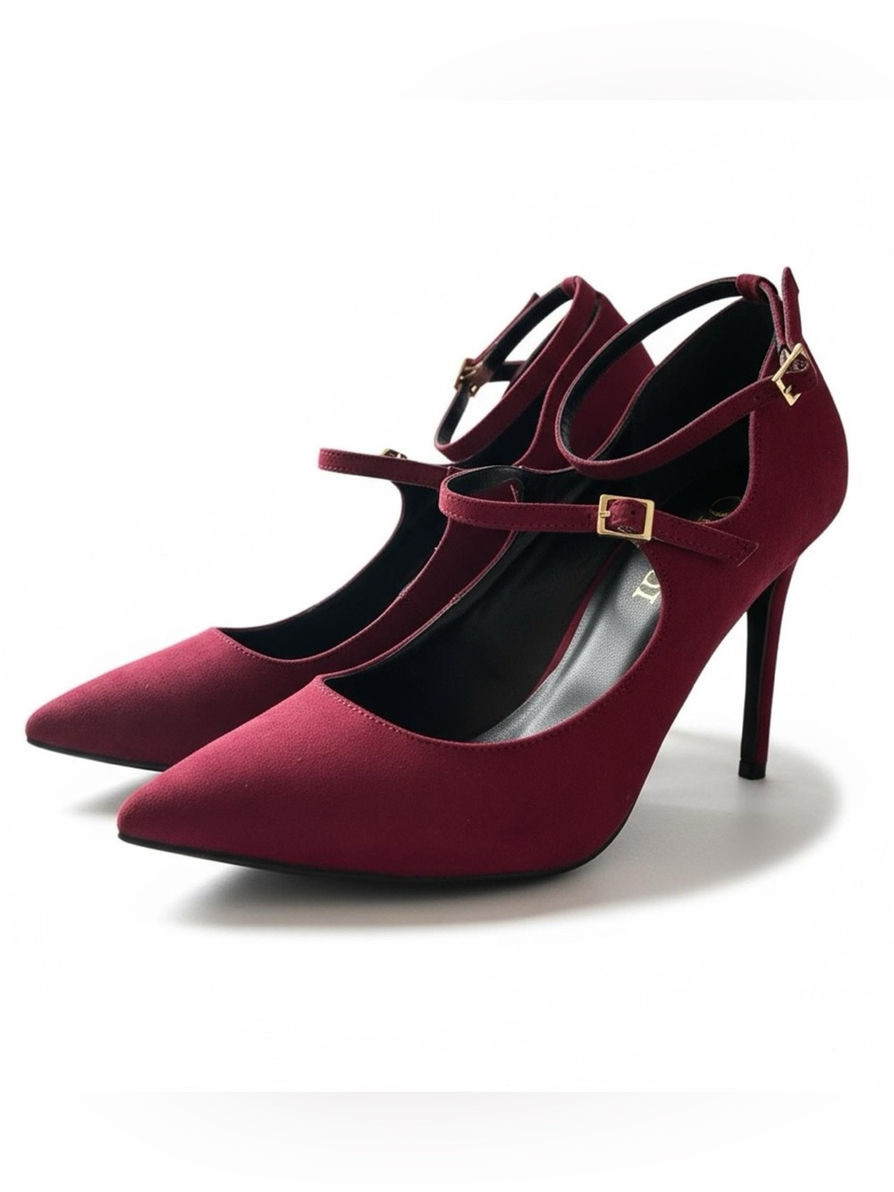 Le Château Burgundy Faux Suede Double Strap Stiletto Pumps 7.5